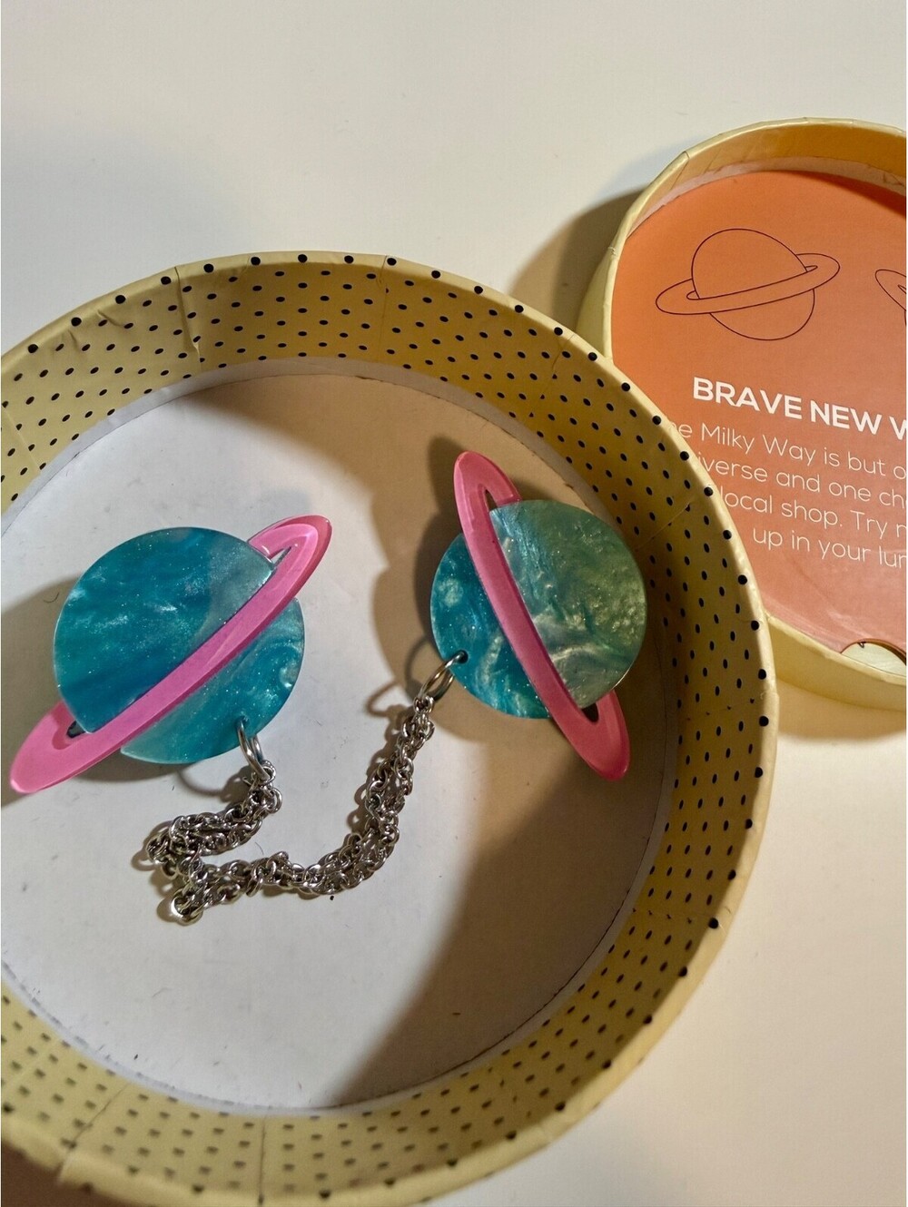 Brave New Worlds Cardigan Clips - Erstwilder Planet Space Astronomy Brooch Pin
